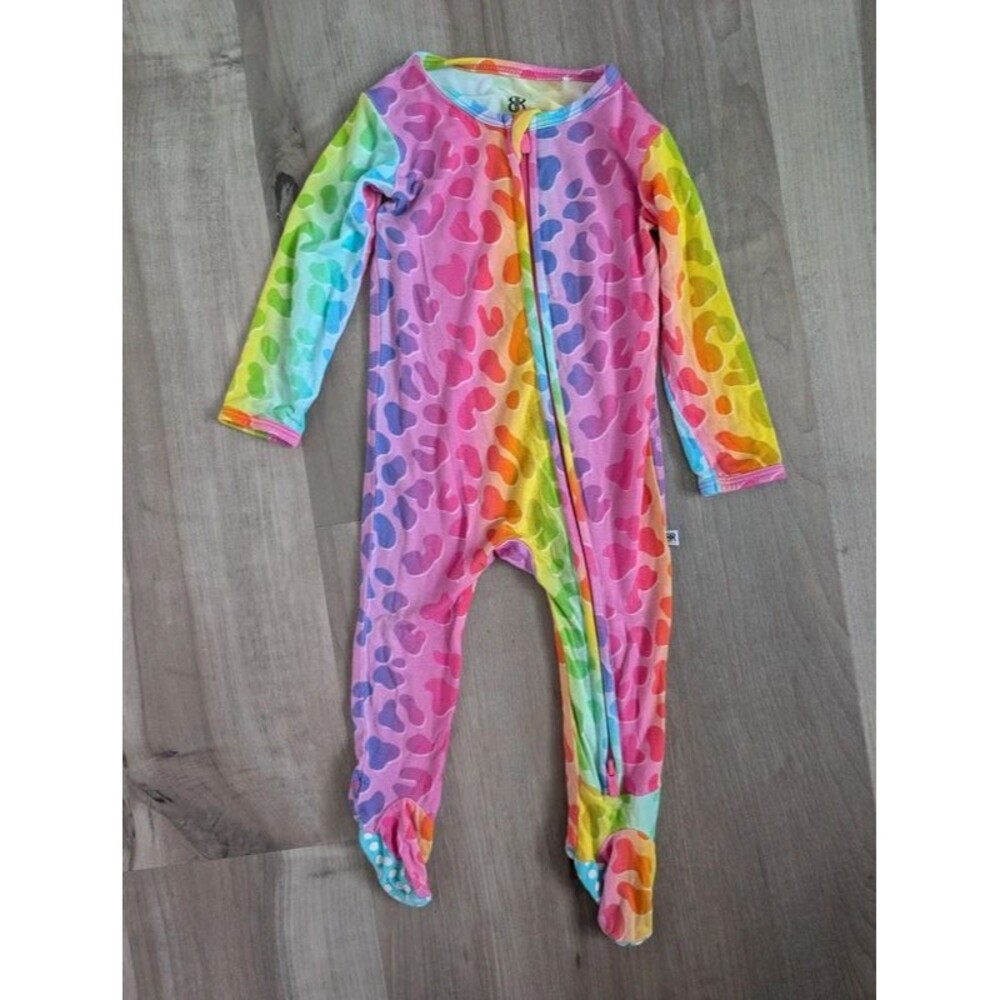Bums & Roses Rainbow Leopard Animal Print Bamboo Footed Sleeper, 6-9M (U2)